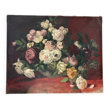 Romantic bouquet, oil on canvas signed