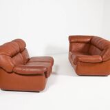 Canapé sectionnel vintage en cuir cognac au design italien des années 1970
