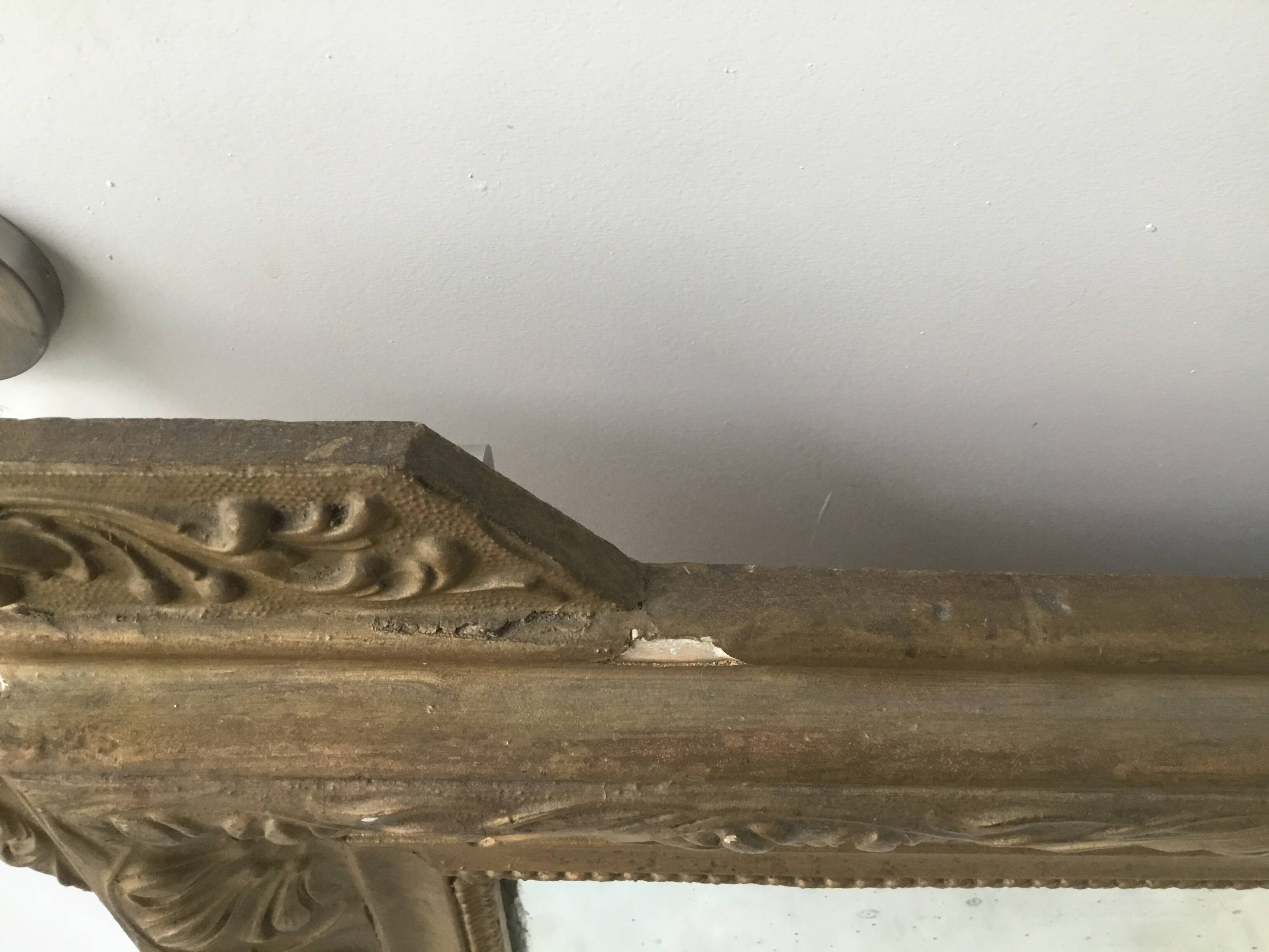 Large table mirror or trumeau gilded wood and stucco frame - late 19th or early 20th century