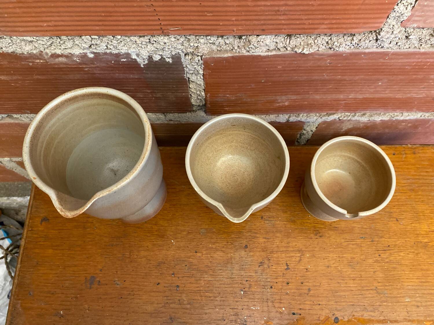 Antique niderviller lauze set pitchers + sugar pot vintage beige stoneware #