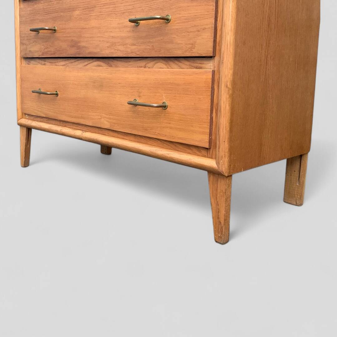 Vintage chest of drawers with compass feet, oak, original patina, 1950s