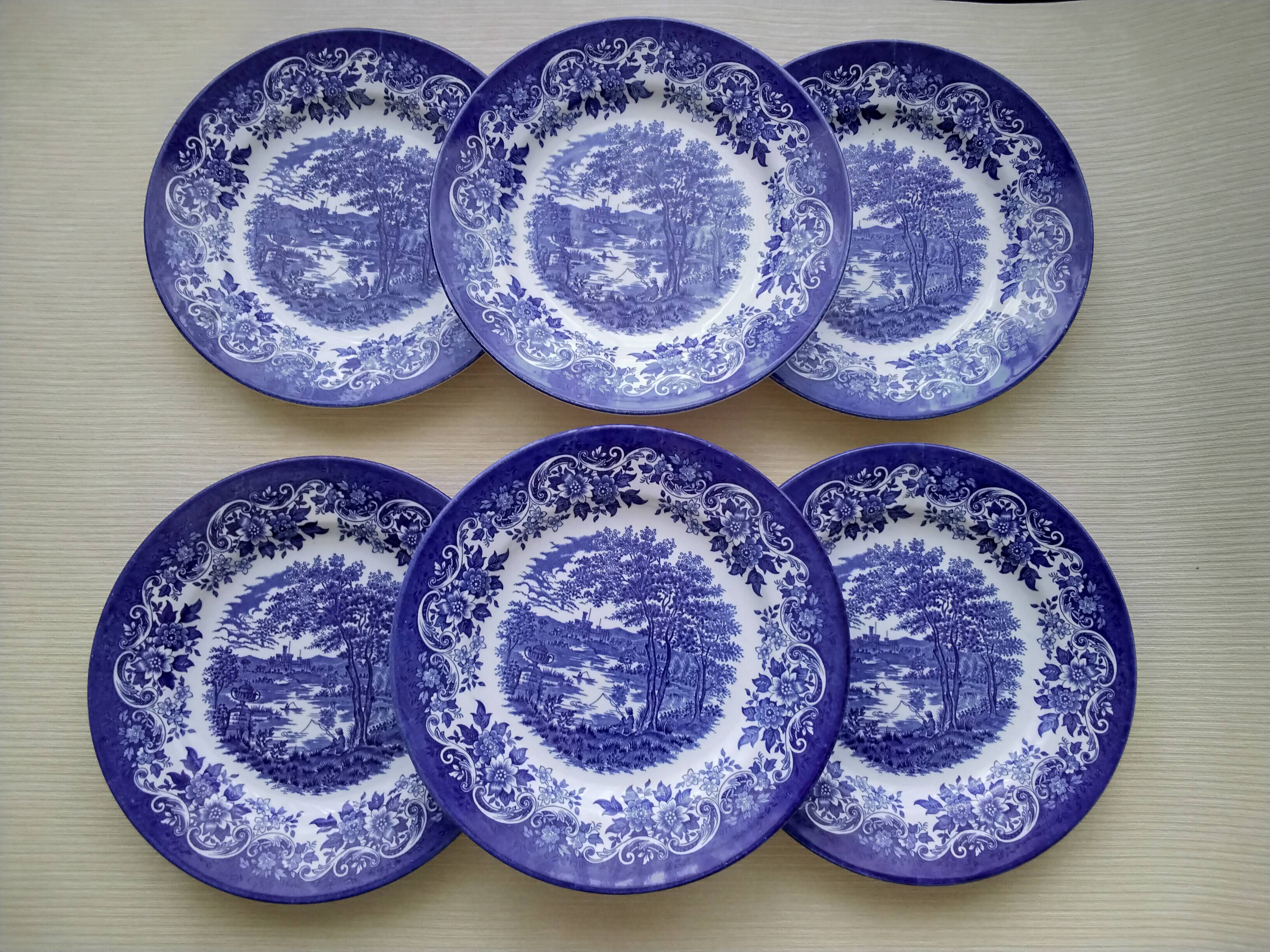 6 Broad Hurst Staffordshire English Porcelain Dessert Plates