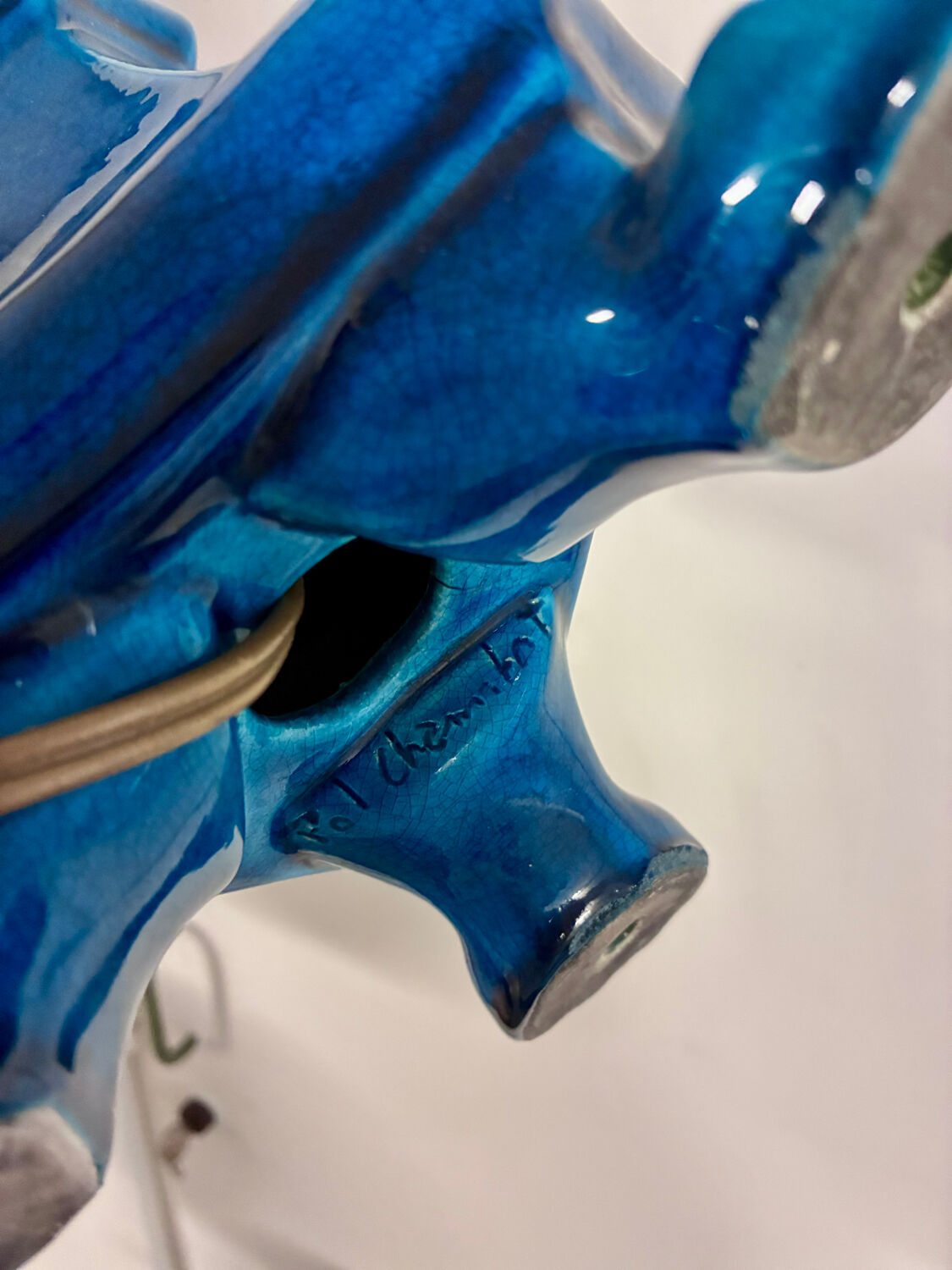 Turquoise ceramic lamp signed Pol Chambost - 1960.