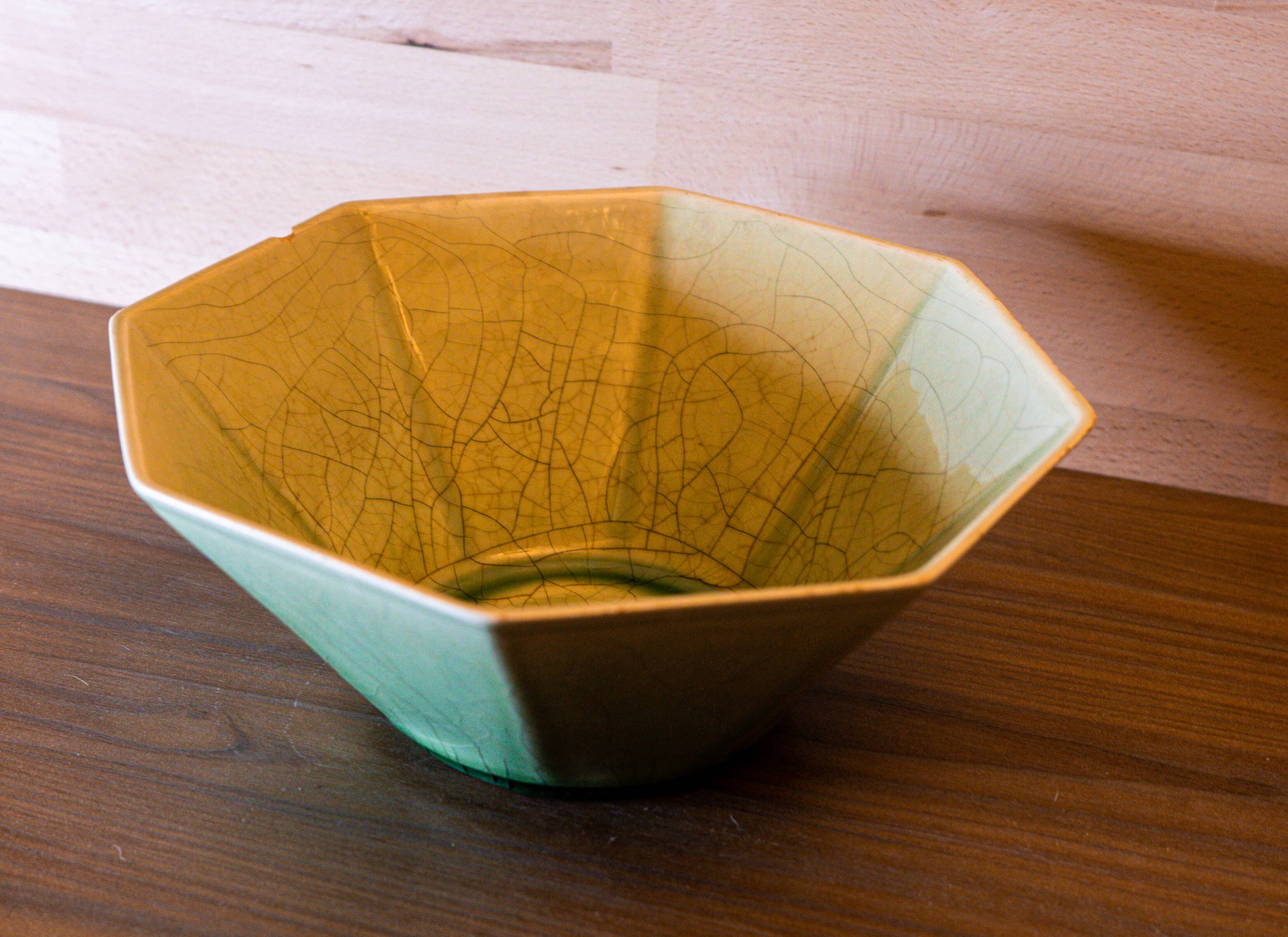 Beautiful emerald green salad bowl in Charolles faince