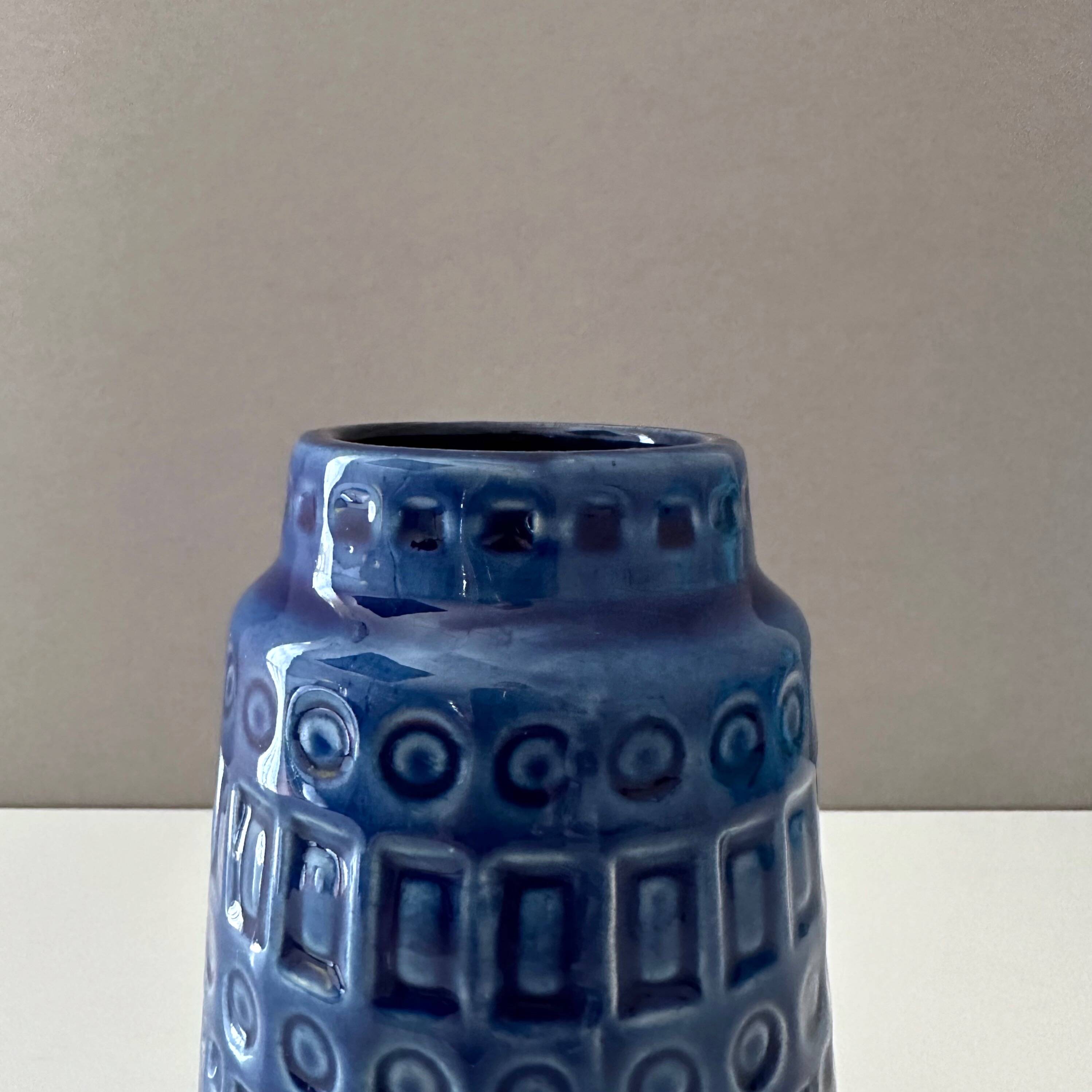 Scheurich vase Inka 260 18, flower vase, ceramic, blue, westgerman pottery