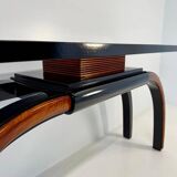 Italian 1940s Art Deco Console in Black Lacquer, Walnut and Maple Burl
