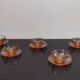 5 Rosaline Arcoroc twisted pink glass cups and saucers