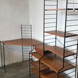 Modular vintage string wall shelf system with 1960-1980's desk