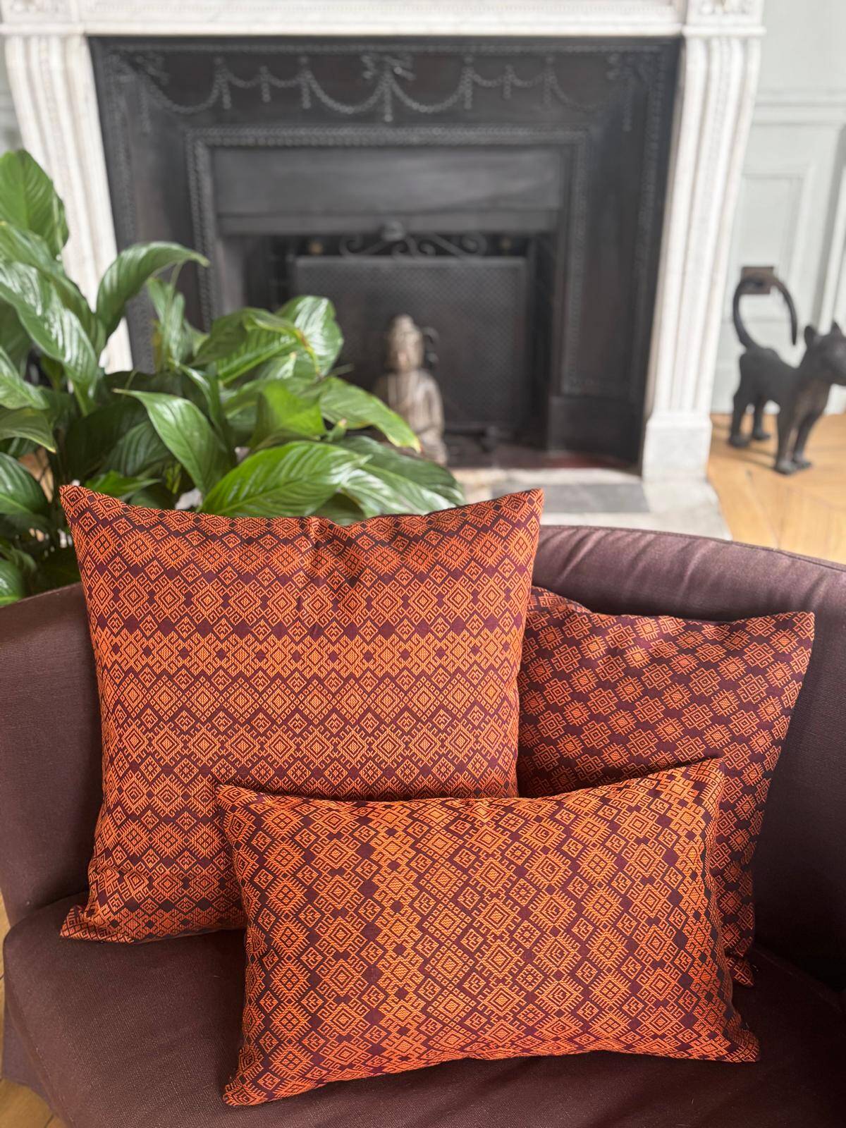 Burgundy and orange Kachin cushion cover (RIDA)
