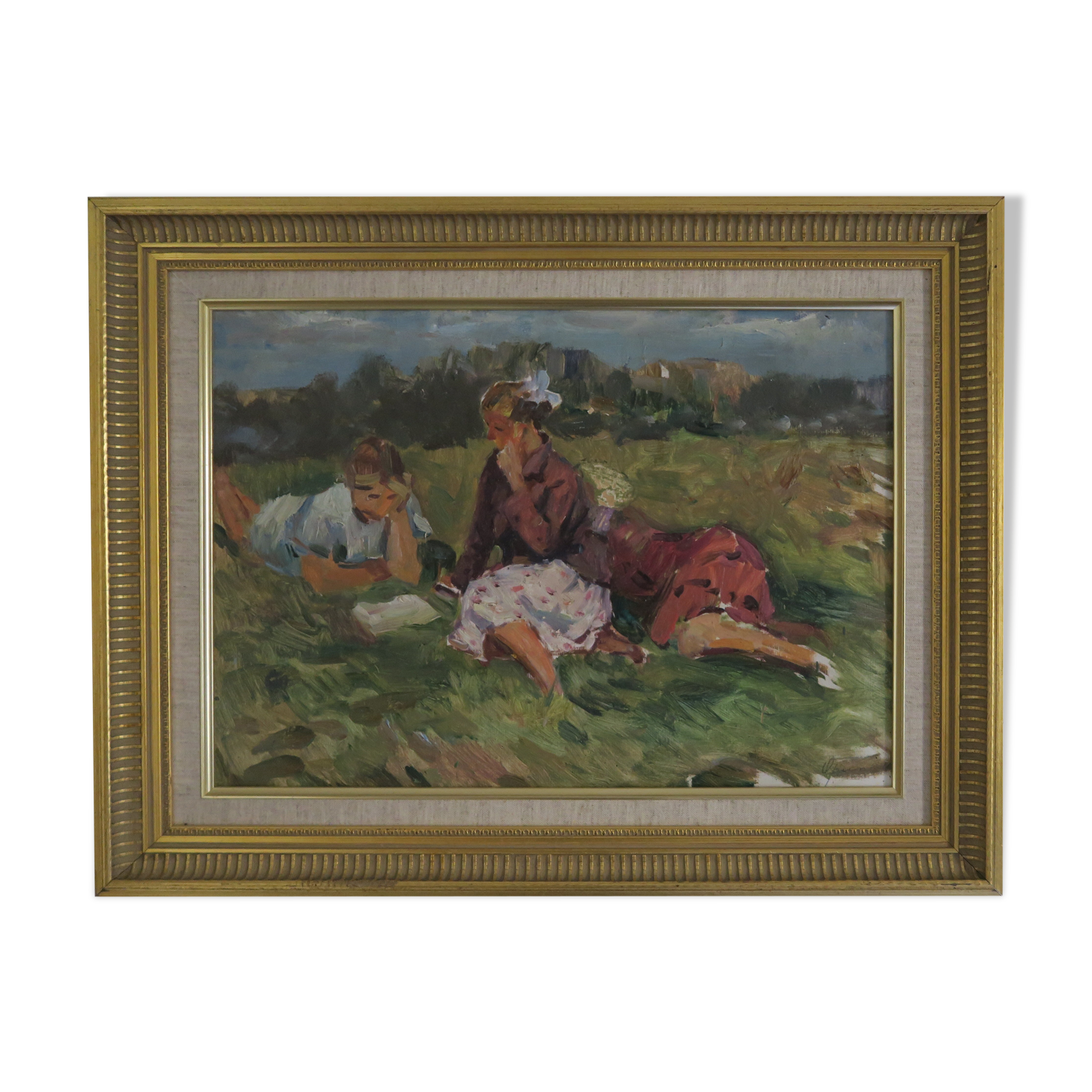 Children working in grass russian school 50s