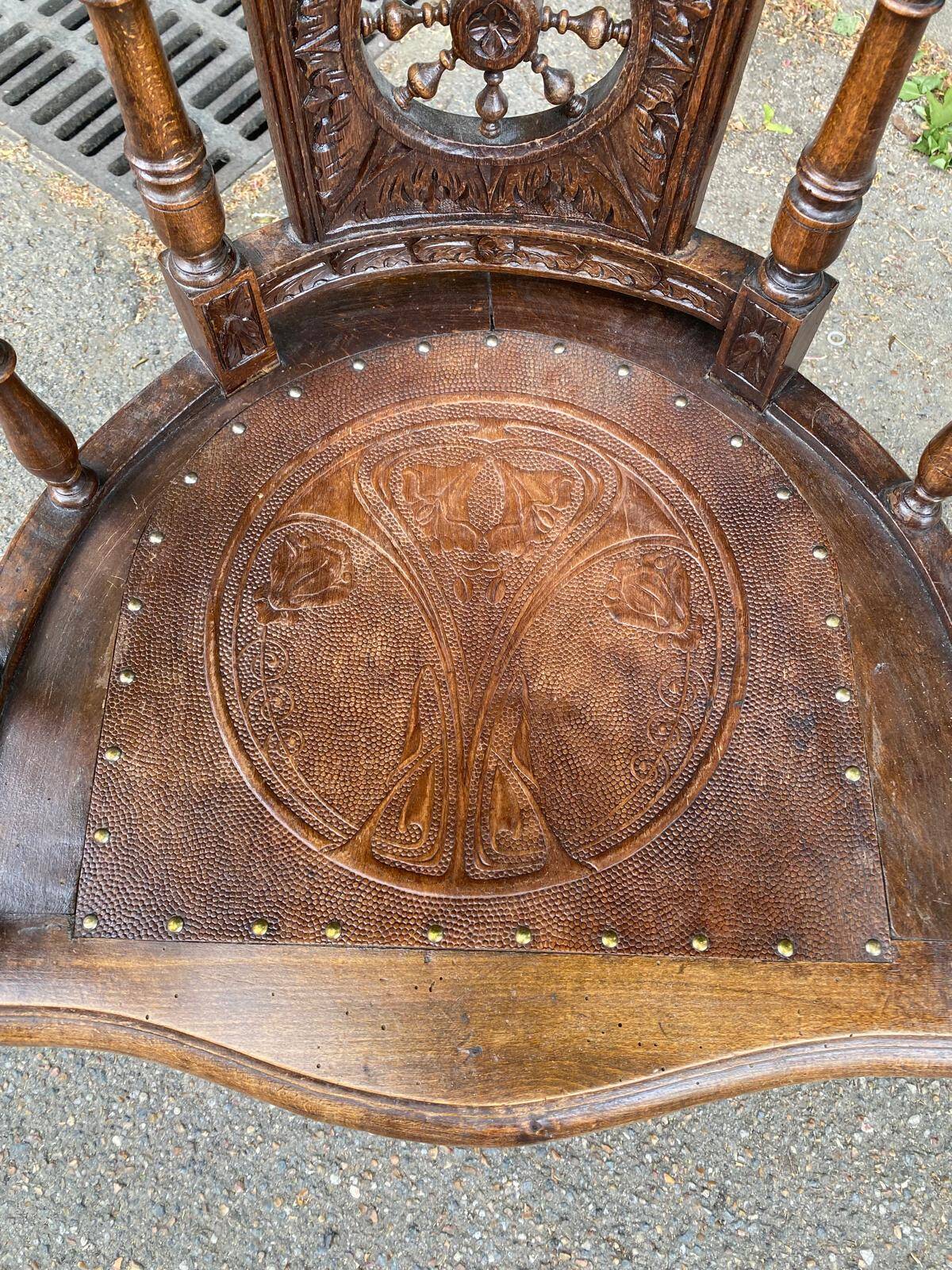 18th century Breton office chair in solid curved and carved wood