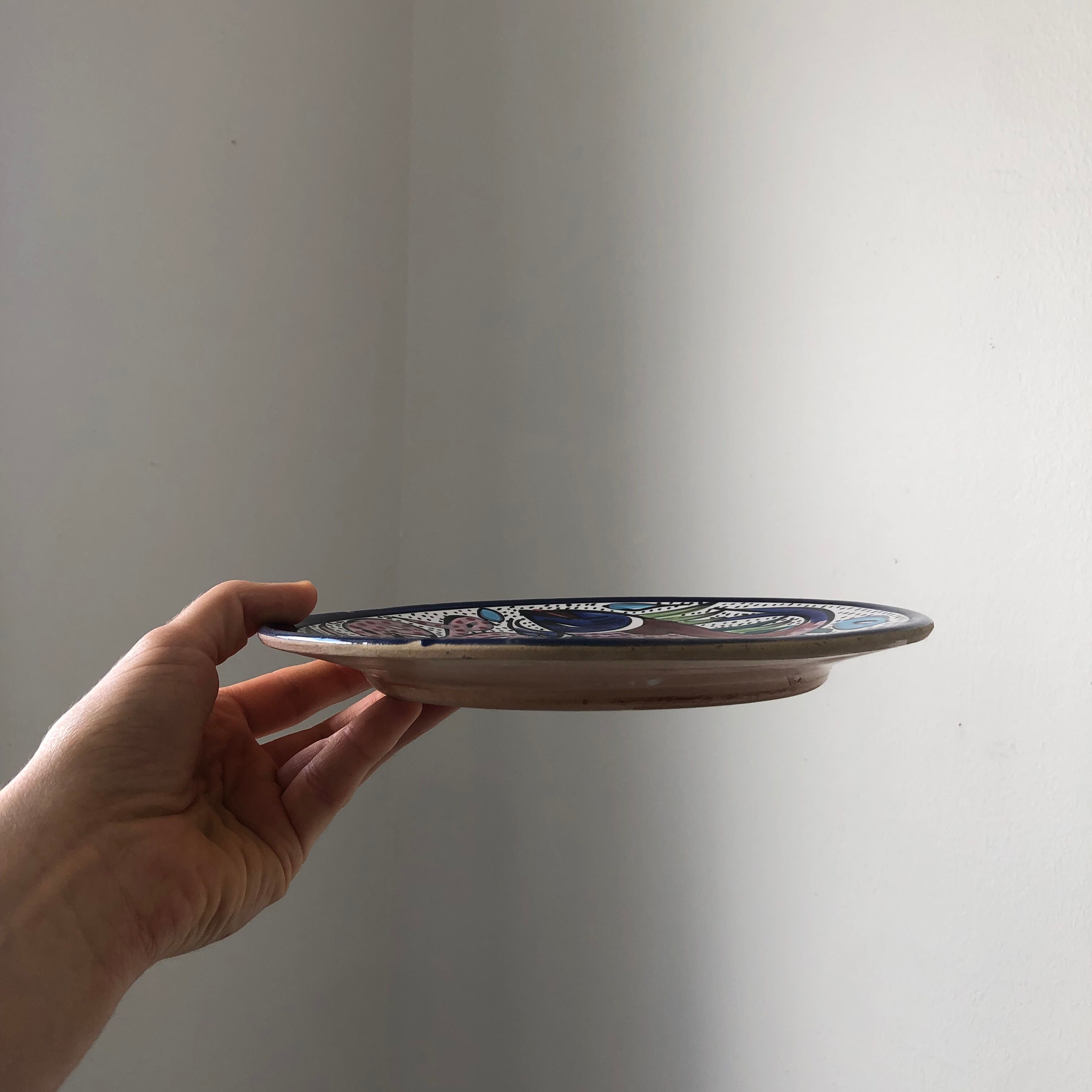 4 colorful flat plates with a fish pattern