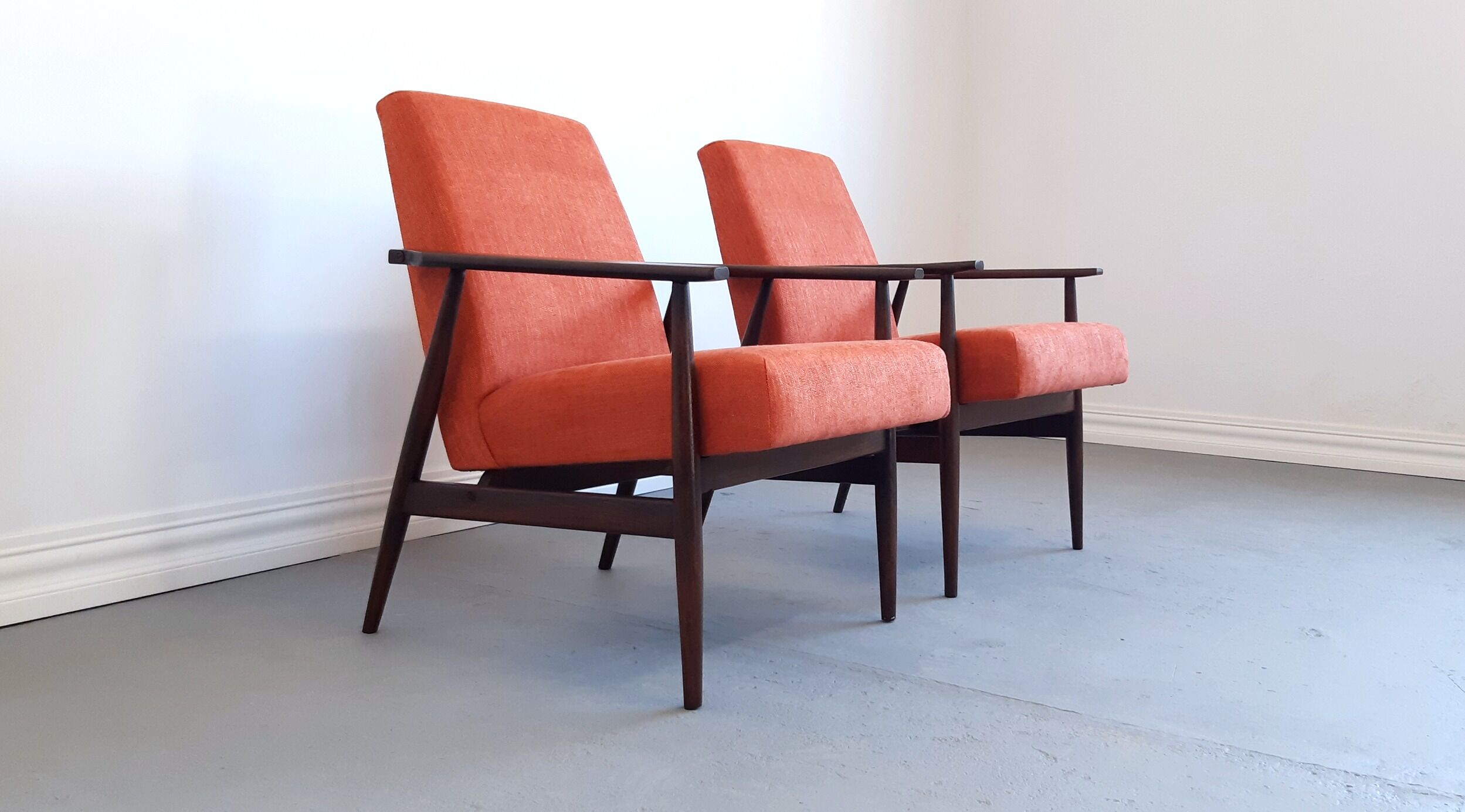 1960 Henryk Lis mid century armchair in rusty orange