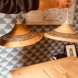 Paire de suspensions en osier vintage