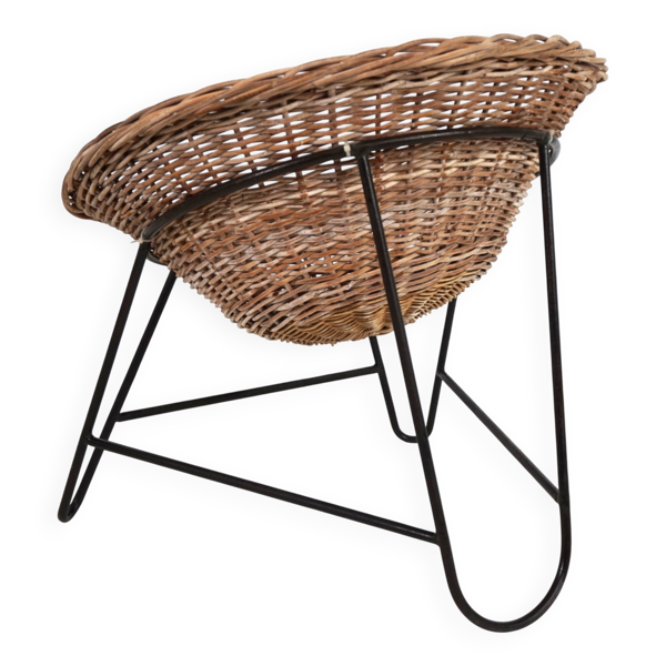 Fauteuil corbeille en rotin, 1960