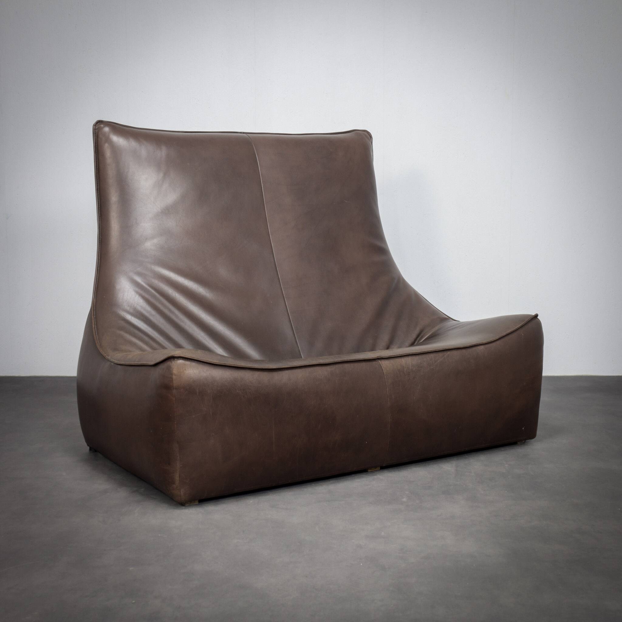 "The Rock" leather 2-seater sofa by Gerard van den Berg for Montis (1970s)