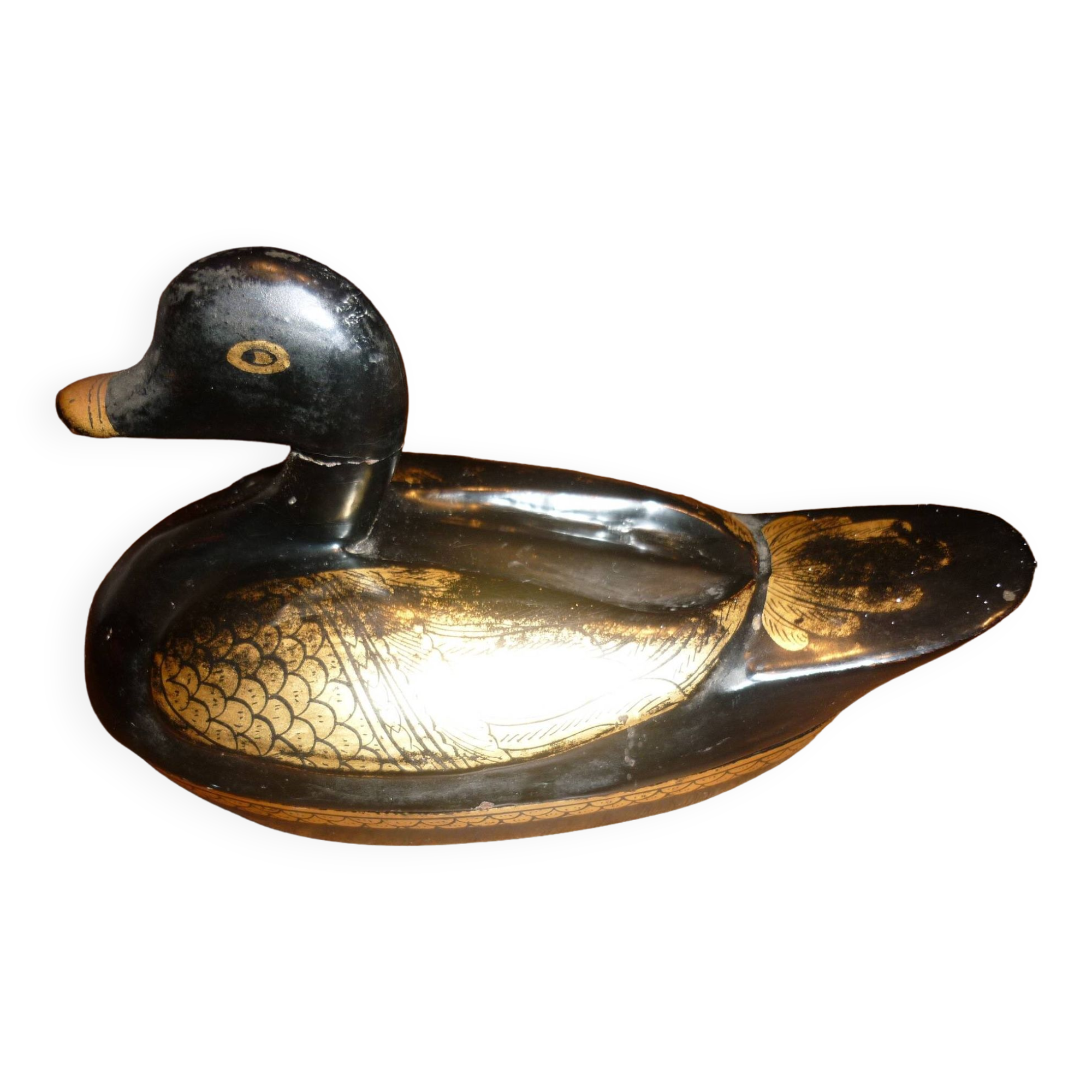 Black and gold wooden duck