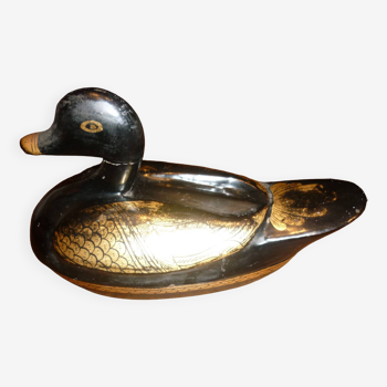 Canard en bois noir et doré