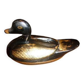 Canard en bois noir et doré