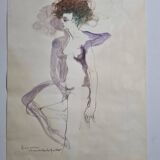 Original watercolor graphite sketch "the erotic dream" signed by Macel Charles Gaichet