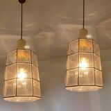 Pair of pendant lamps vintage limburg, glass & brass, 70s