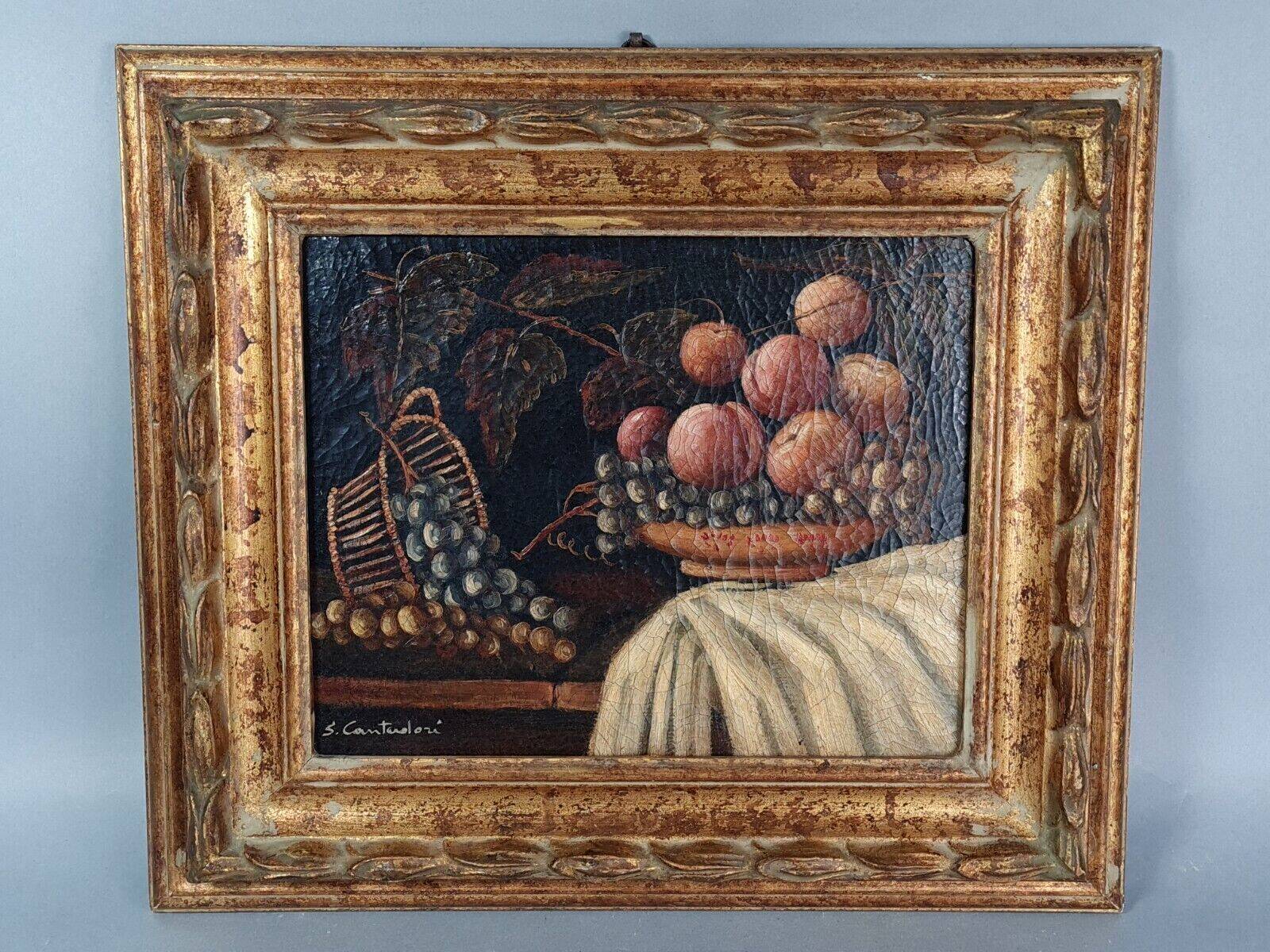 Still life with fruits nineteenth century signed frame wood gold leaf