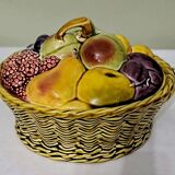 Sarreguemines Majolica slip lidded basket