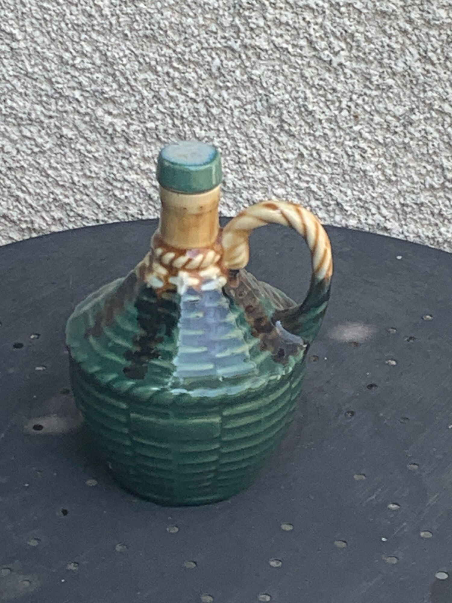Liquor carafe, shape of Dame Jeanne Barbotine, vintage glazed ceramic