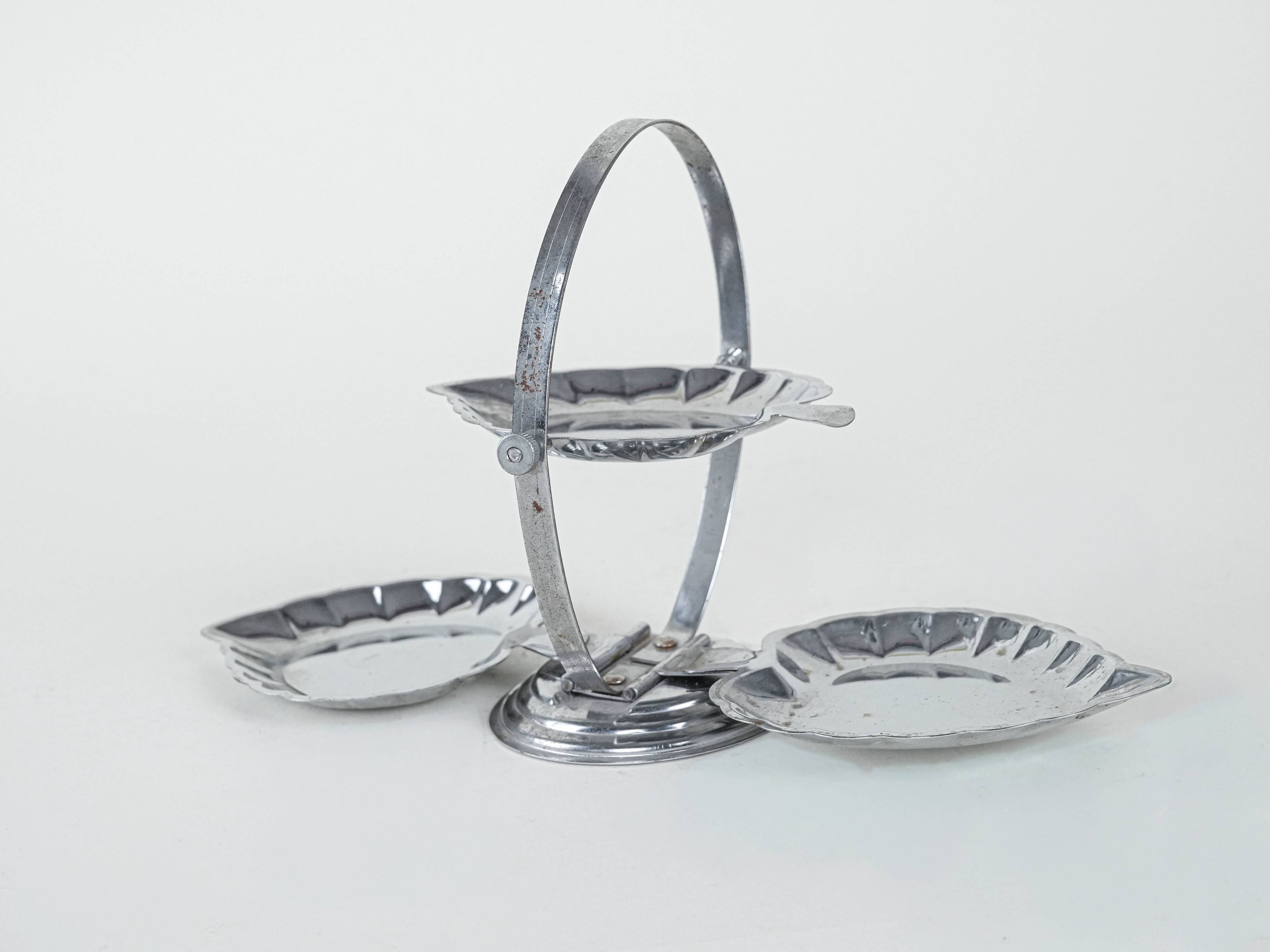Three-tier metal cake stand, Italian design, 1970s, made in Italy