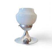Vintage globe lamp in white opaline glass and chrome metal.