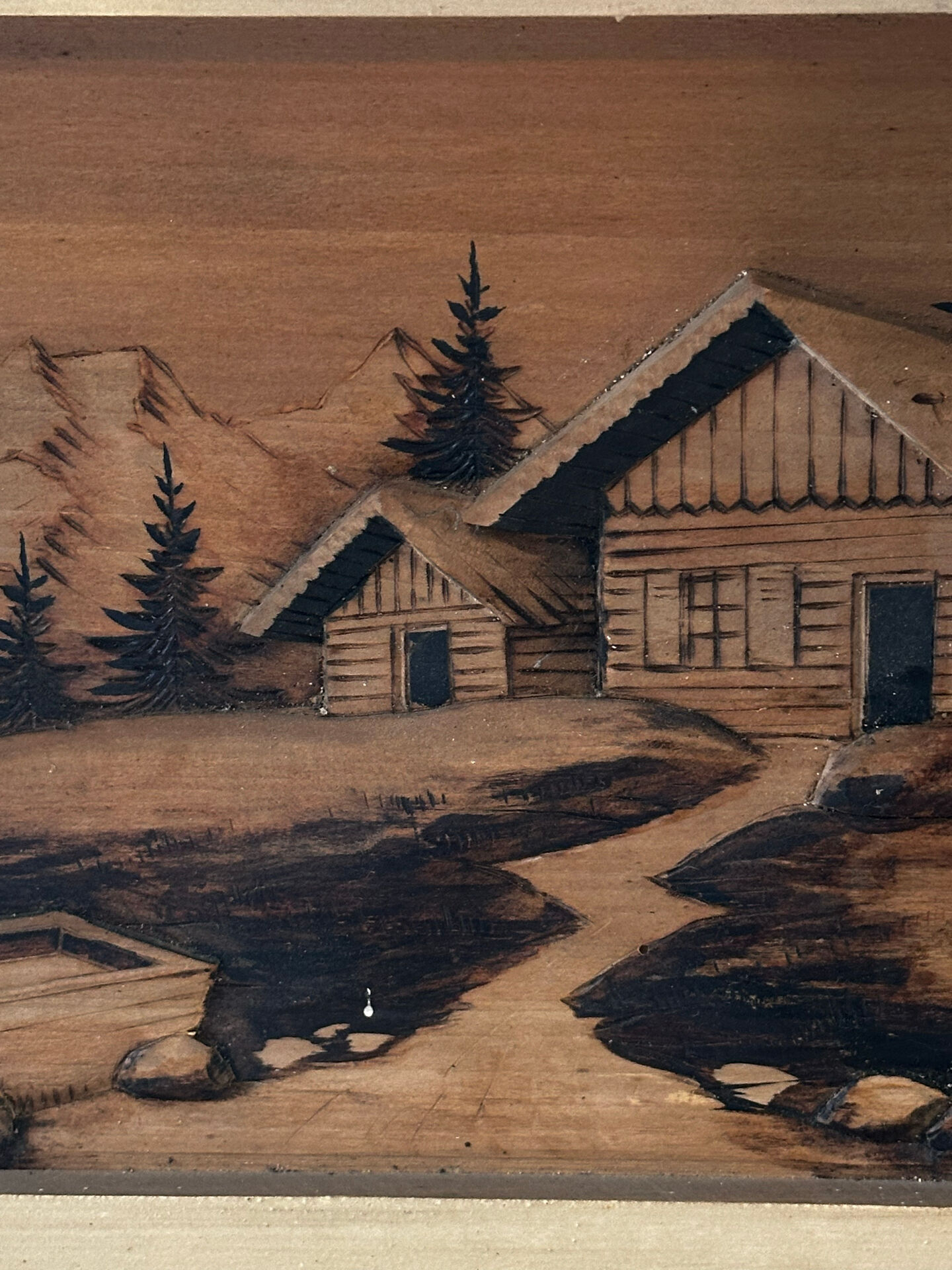 Pyrographed Alpine Table - Mid-Century Folk Art - Chalet Atmosphere