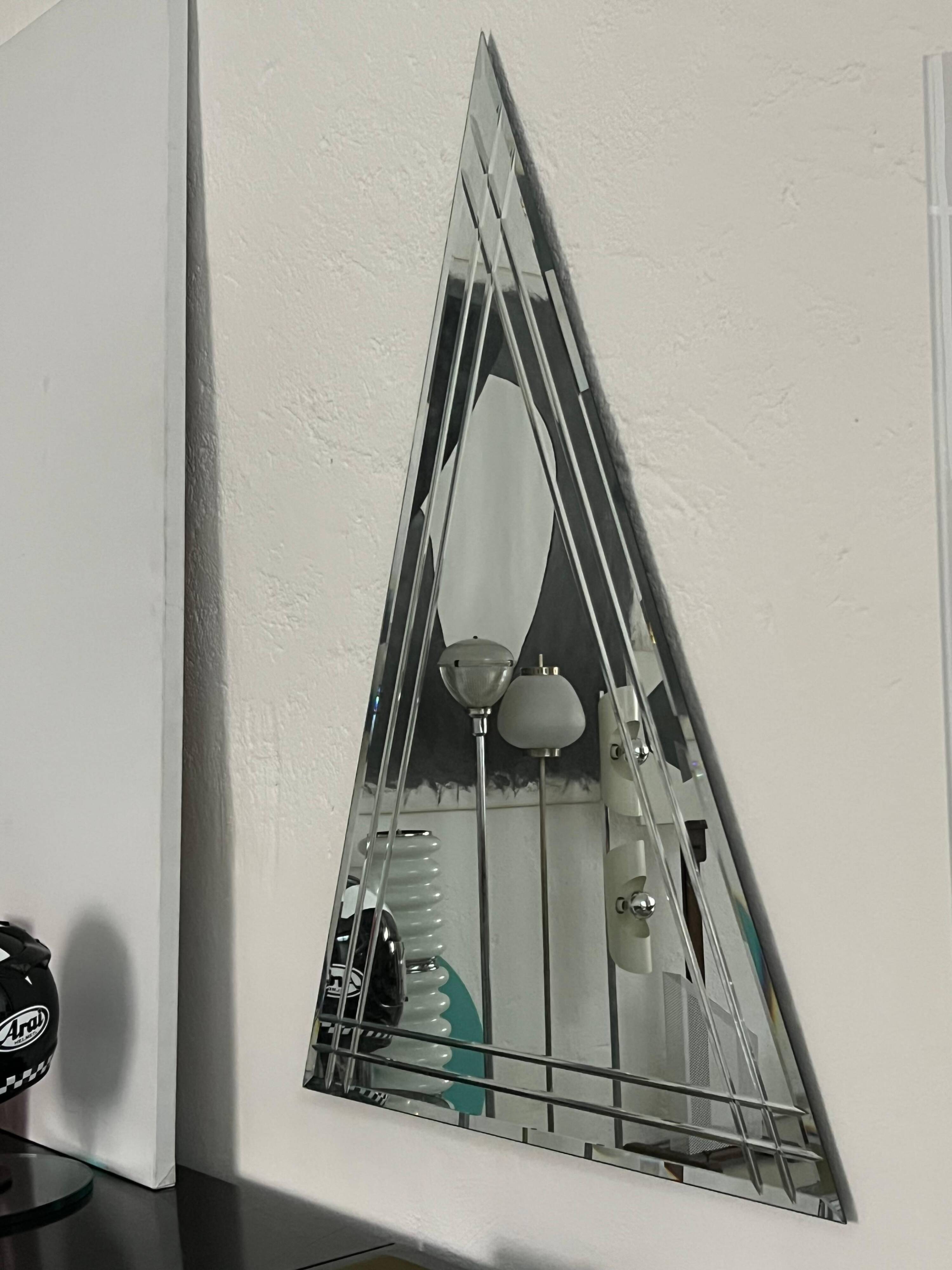 Vintage Big Triangular Wall Mounted Mirror with Beveled Decoration