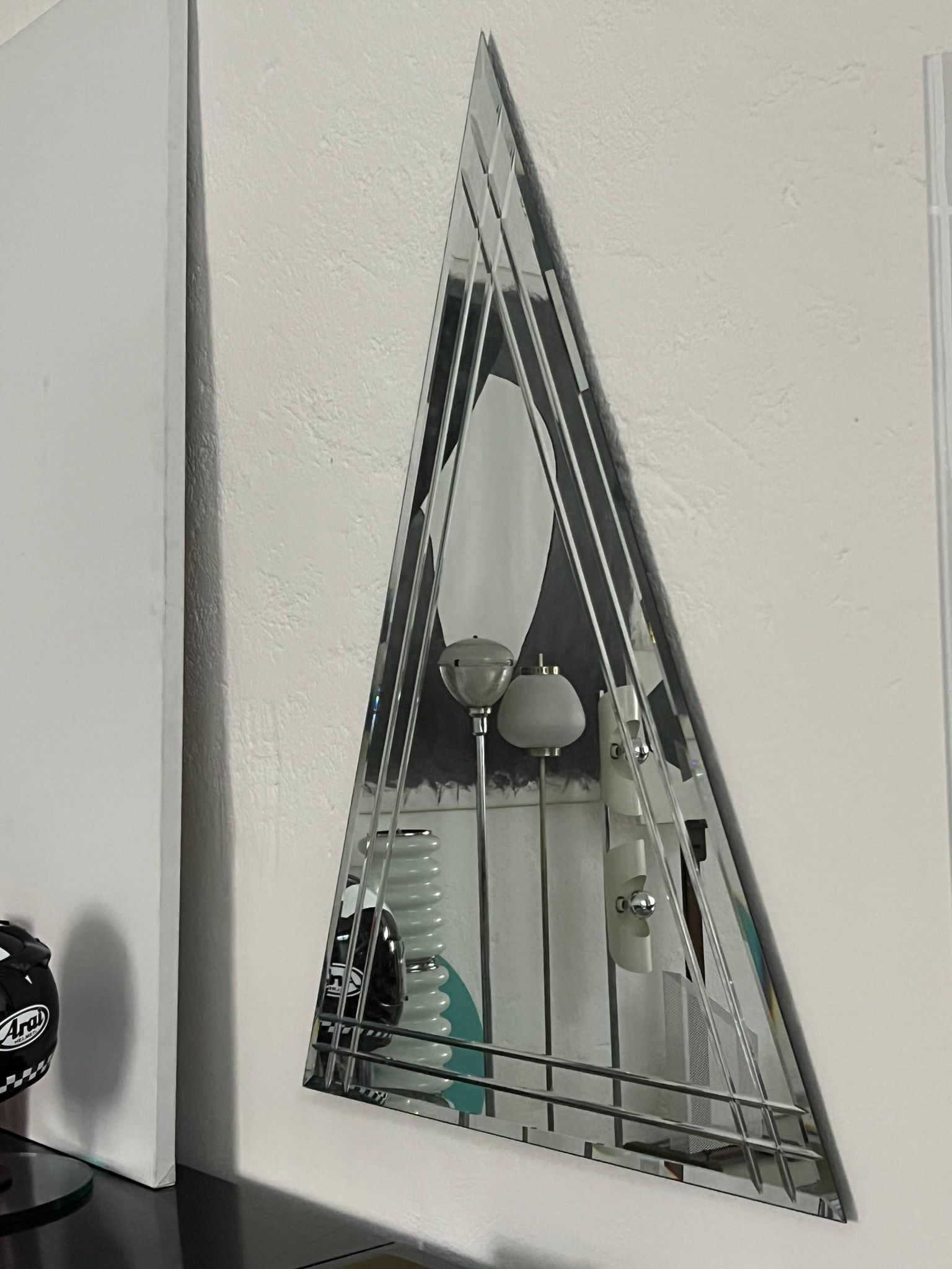 Vintage Big Triangular Wall Mounted Mirror with Beveled Decoration
