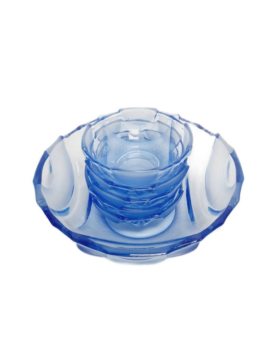 Art Deco uranium dessert service from Niemen Glassworks, Poland, 1930s, set of 6