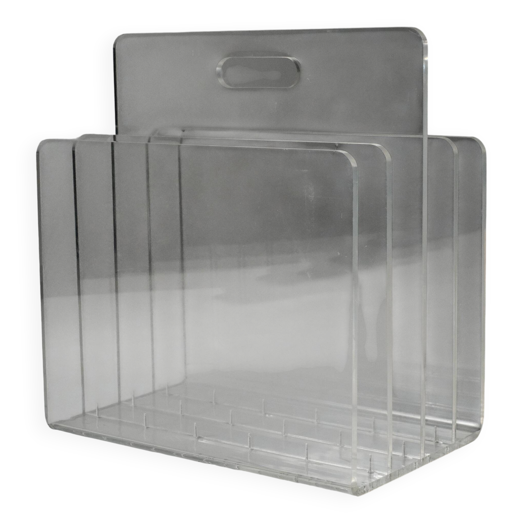 Porte-revues acrylique transparent MCM, années 1970, rangement vinyles