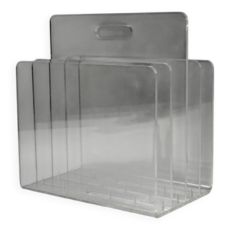 Porte-revues acrylique transparent MCM, années 1970, rangement vinyles