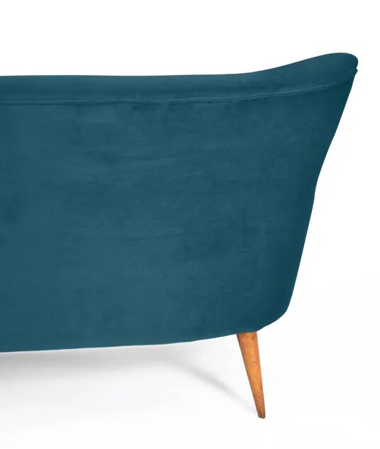 Three-seater sofa in German velvet, 1960s, ocean blue, restored.