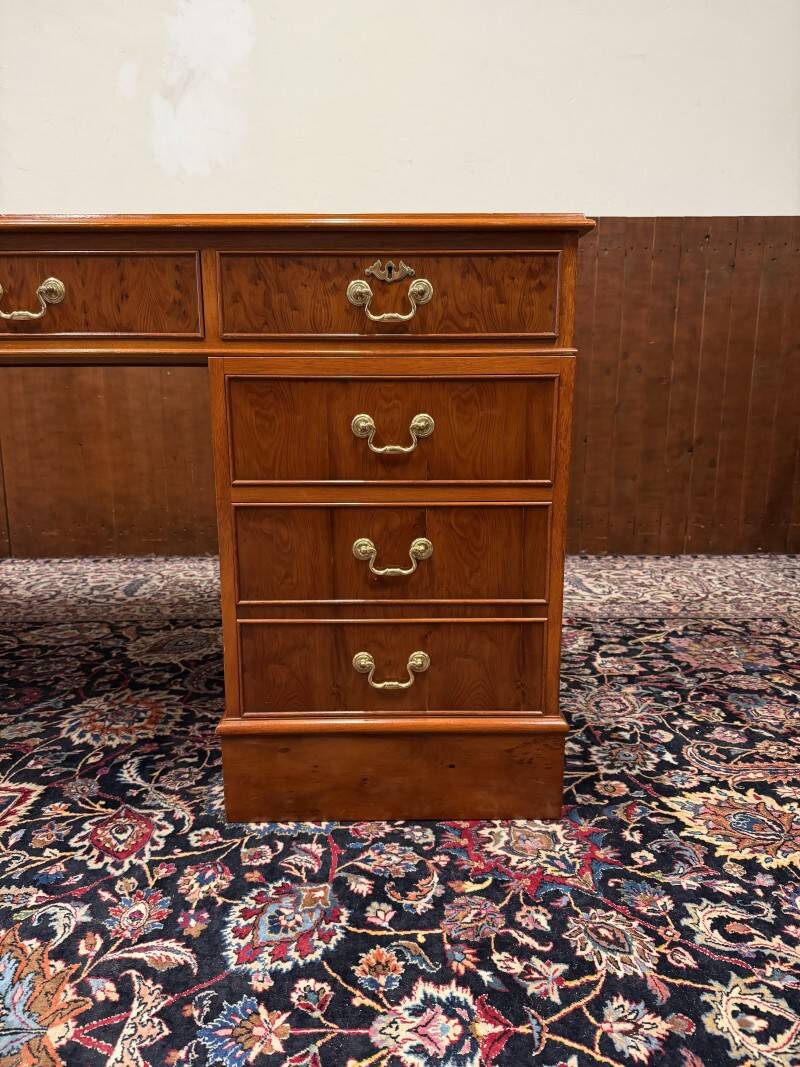 Classic English Desk with Brown Leather