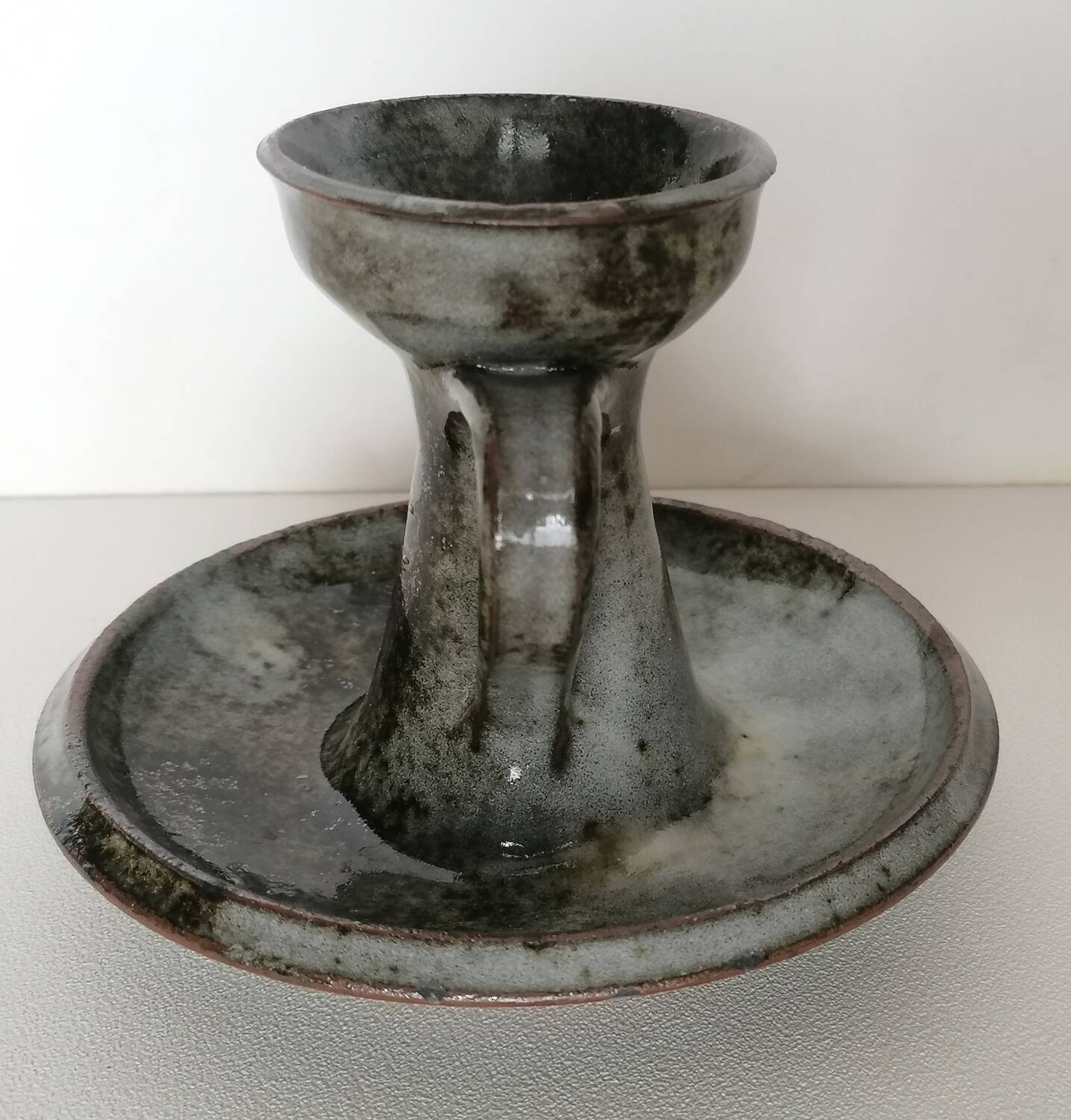 Candlestick signed Thierry and Chantal Robert in enamelled Loir sandstone