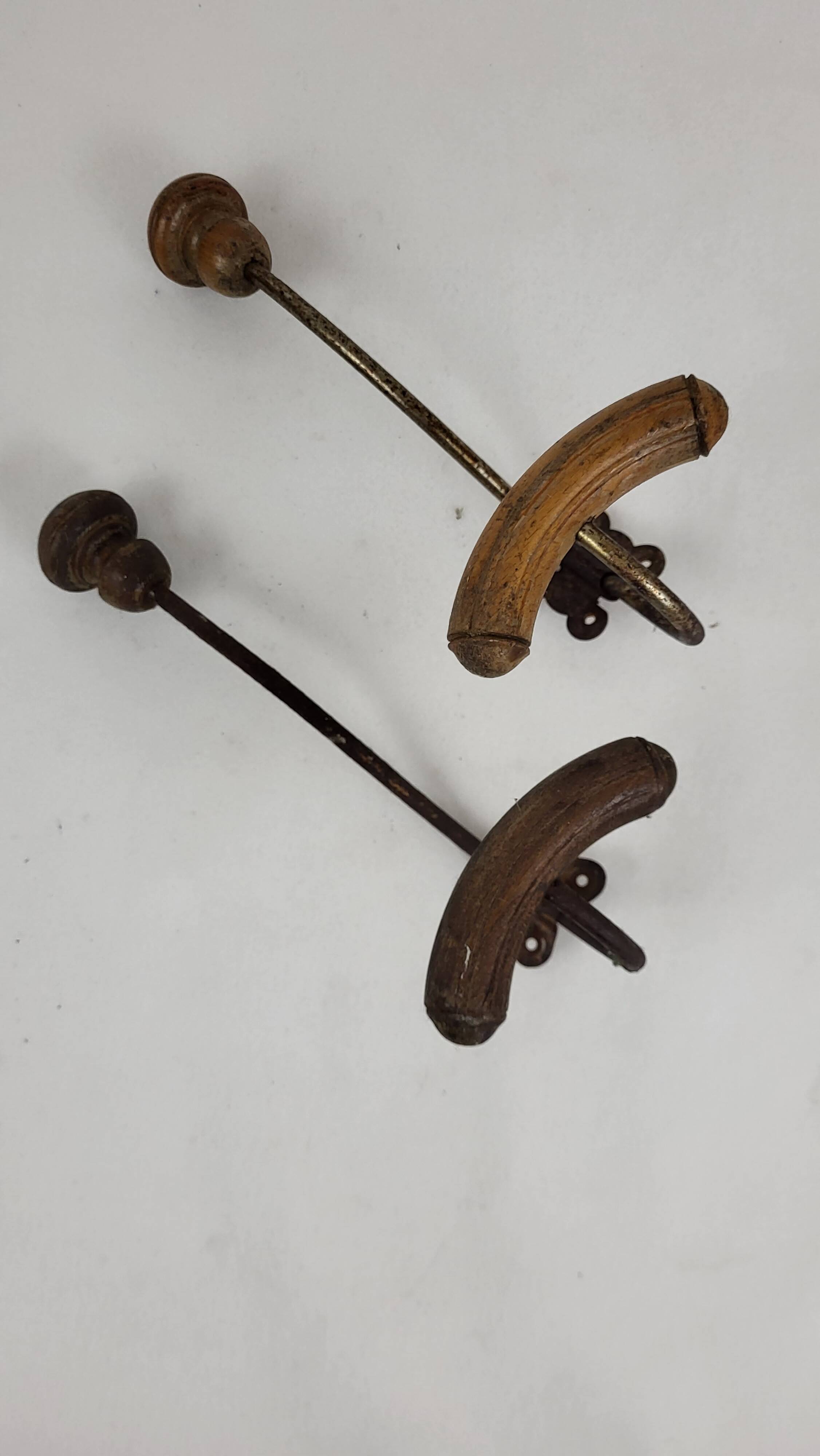 2 wooden & metal coat hooks 1900