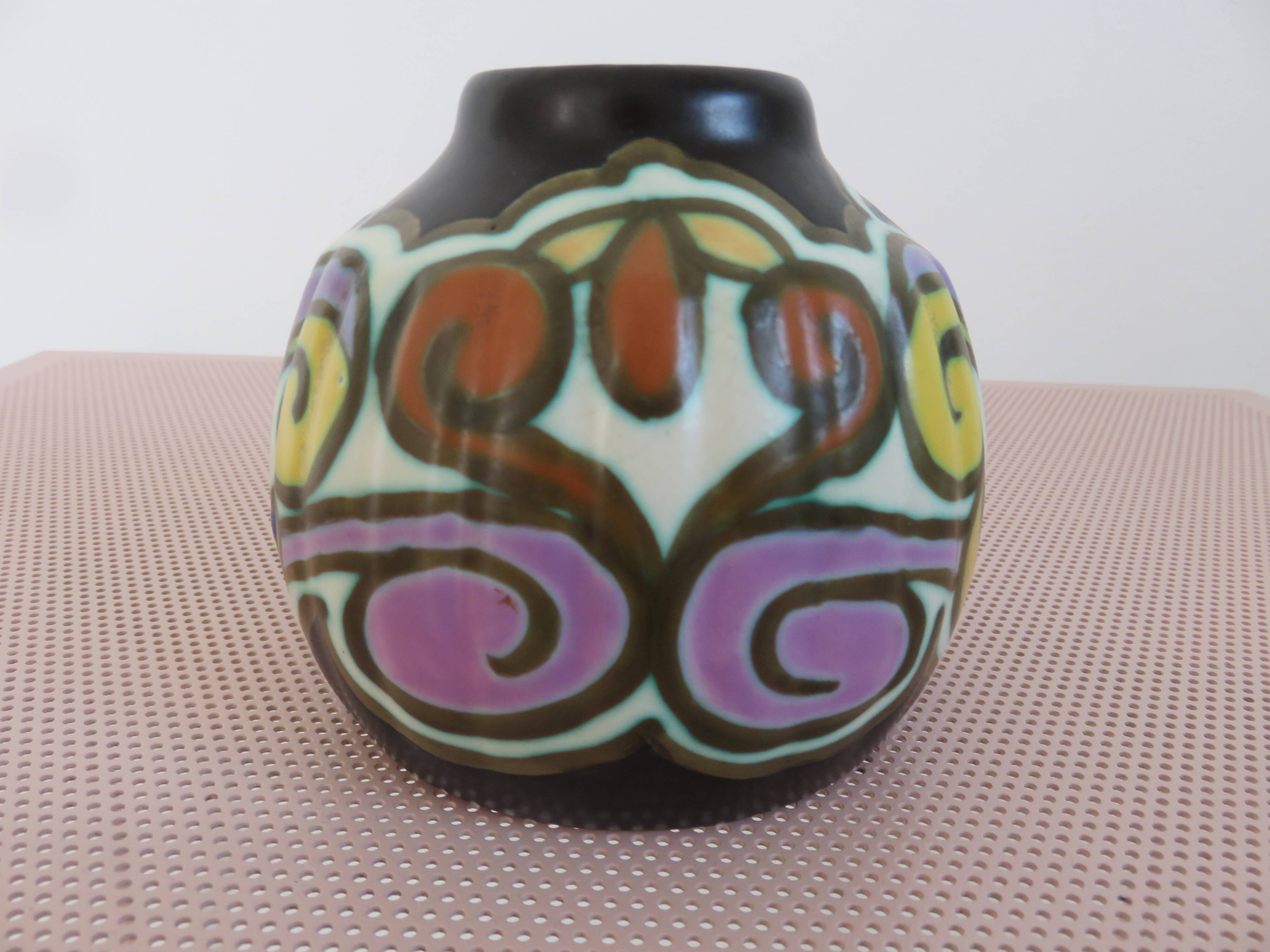 Art Deco ceramic vase from Montoise Bergen, 1920s-1930s.