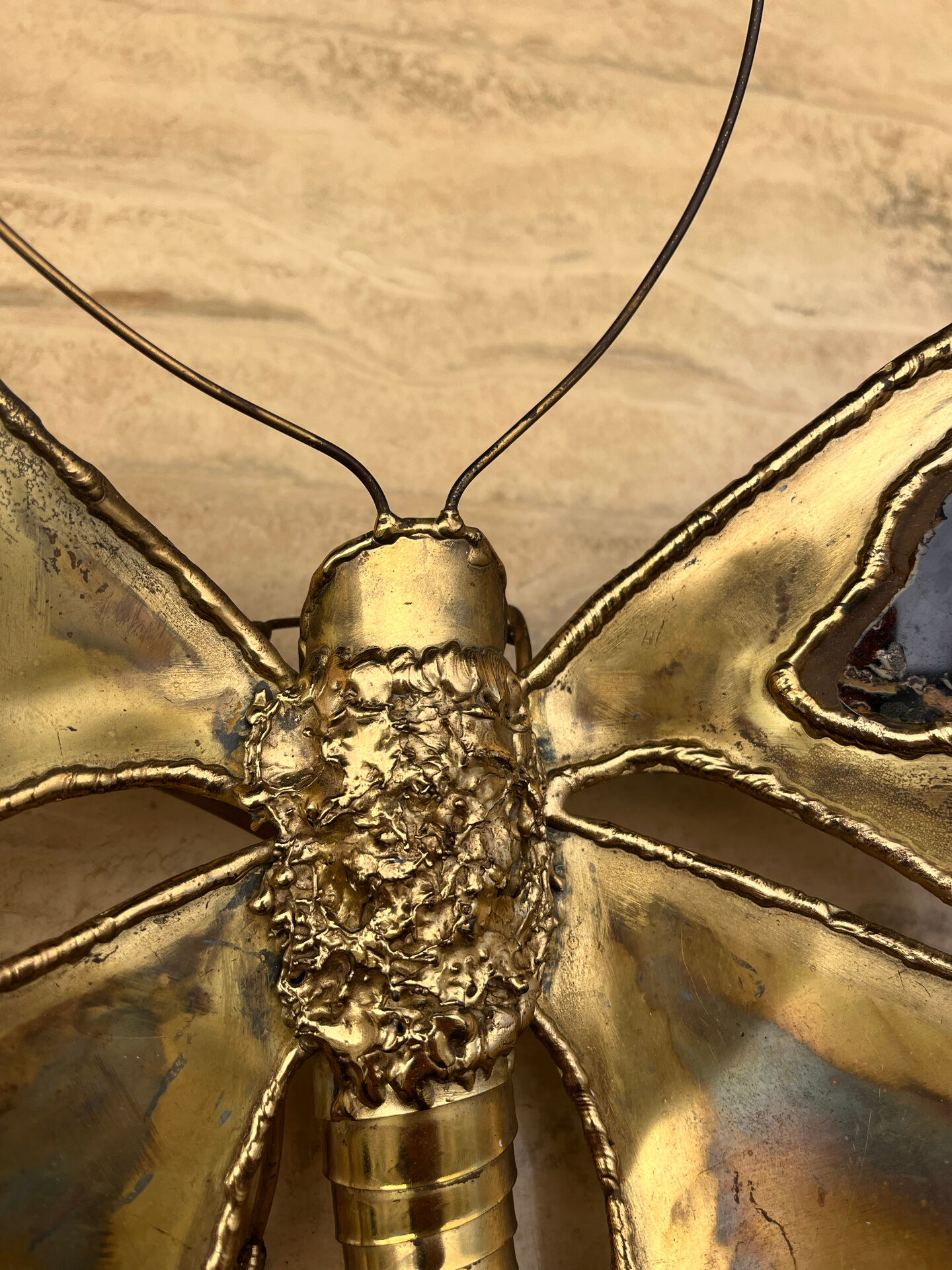 Butterfly wall light Henri Fernandez brass and agate