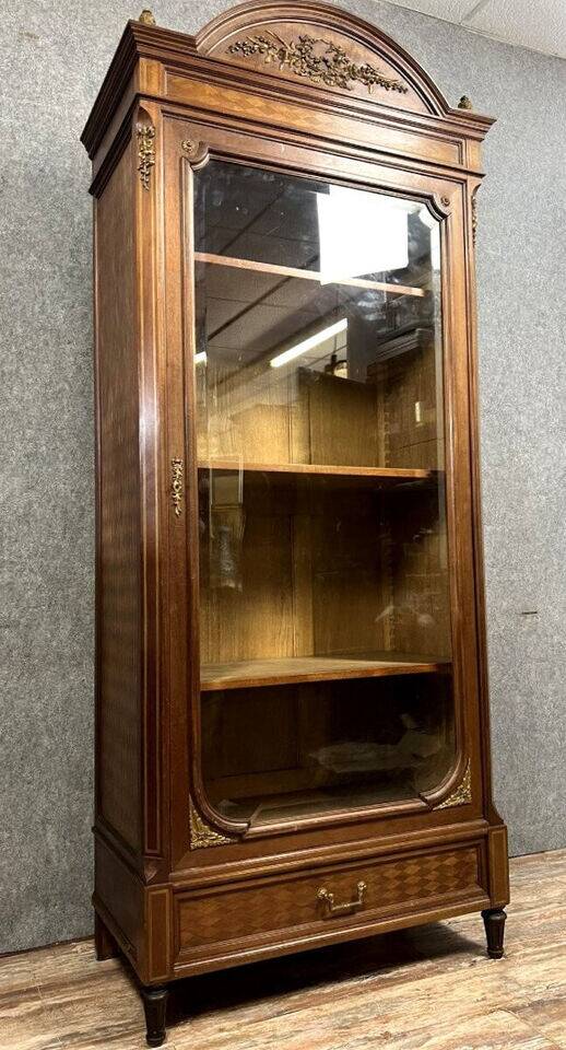 Parisian library in Louis XVI style in marquetry and gilded bronzes circa 1850