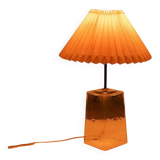 Minimalist glass table lamp from the 80s with a pleated shade.