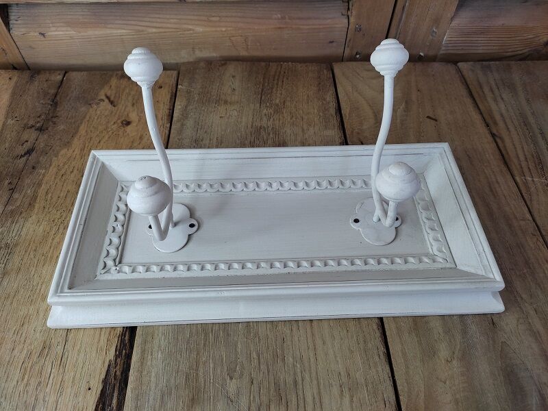 Coat rack wood patiné 2 hooks in metal deco vintage