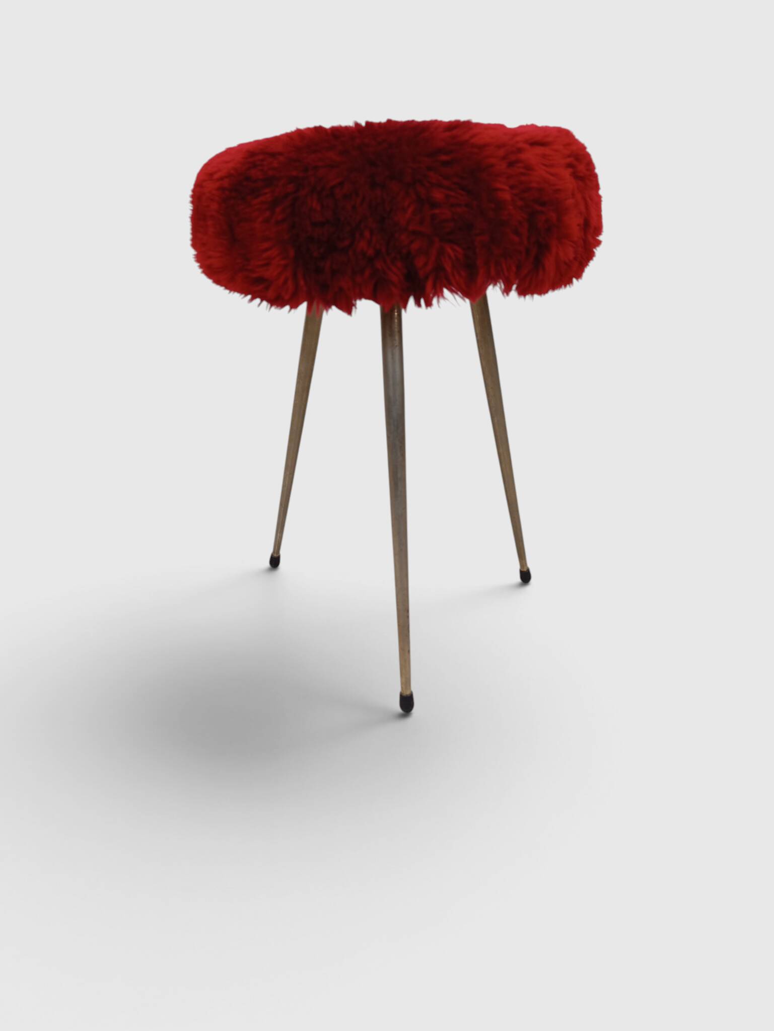 Tabouret tripode vintage "Moumoute" rouge – Pelfran – Années 60