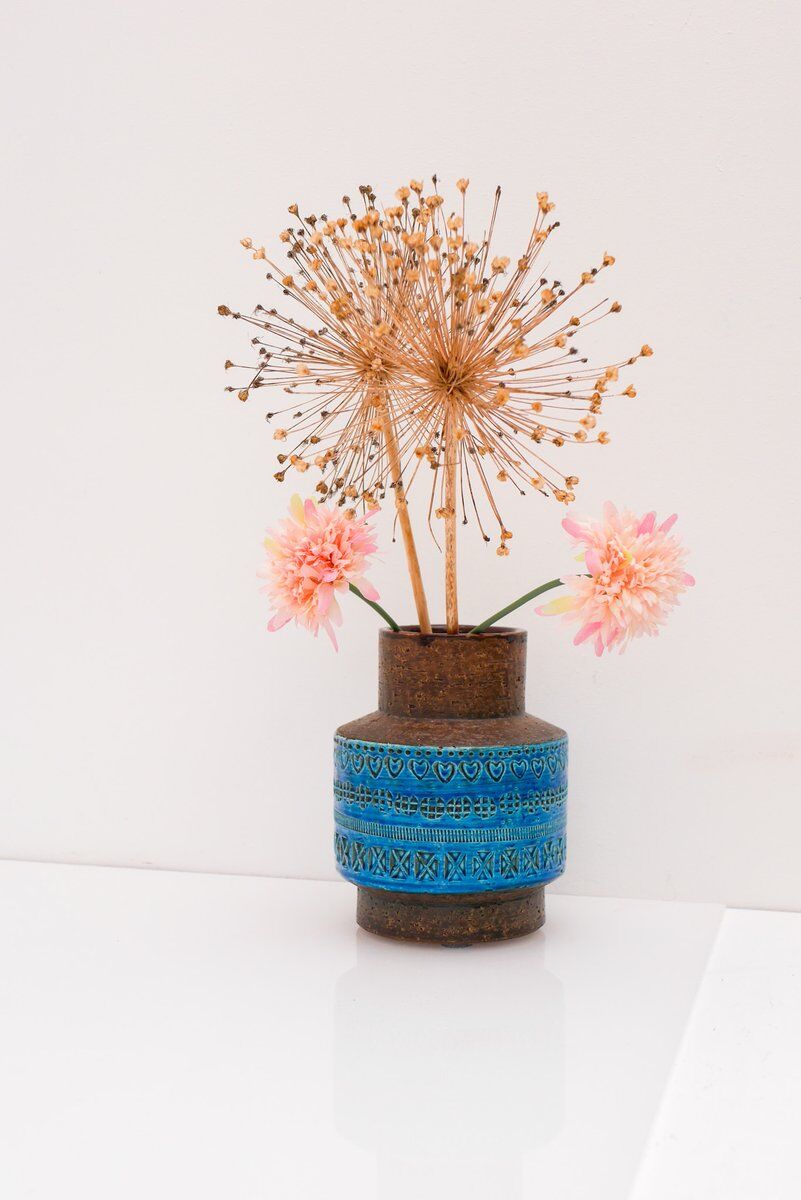 Vintage Rimini Blue Ceramic Vase by Aldo Londi for Bitossi, Italy, 1960s