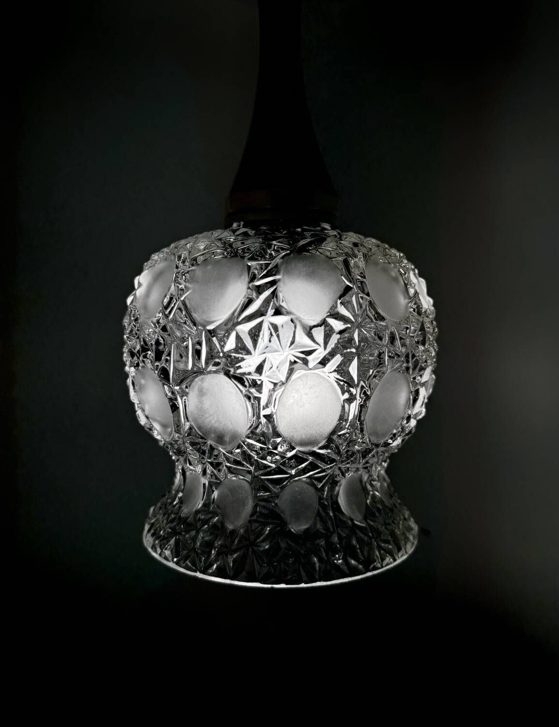 Pressed molded glass pendant light from the 60s