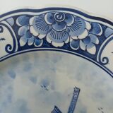 Assiette ancienne hollandaise, décor moulin bleu, delft vp 220, vintage, assiette décorative de collection, assiette de dessert, pays-bas