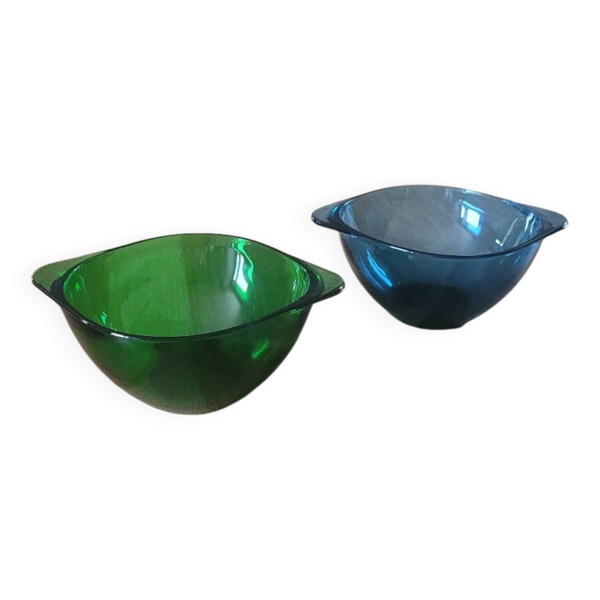 2 bols à oreilles en verre coloré Vereco